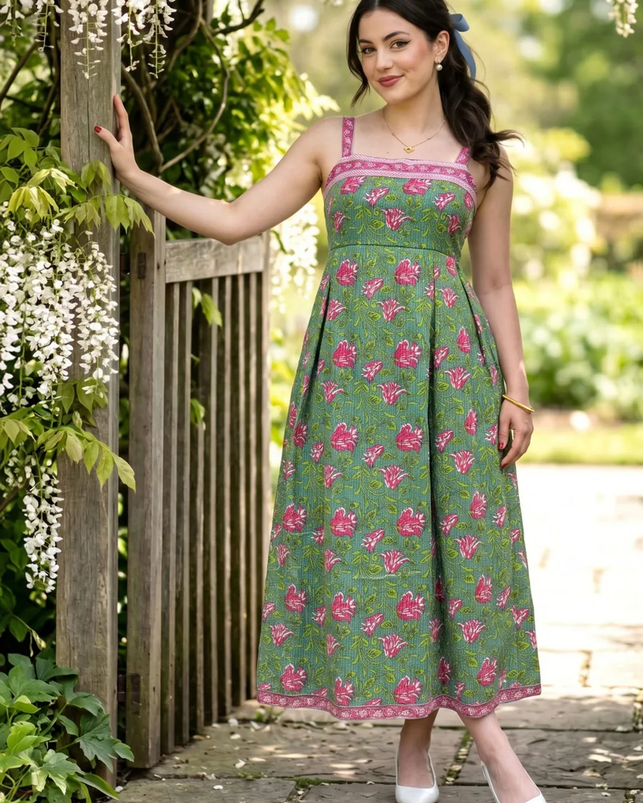 Floral cotton midi dress — side view